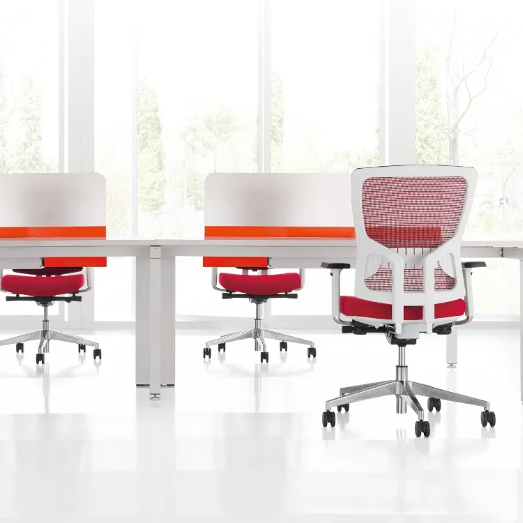 COOL ergonomic office chair in red and white. Modern mesh back task chair for studio or home office.