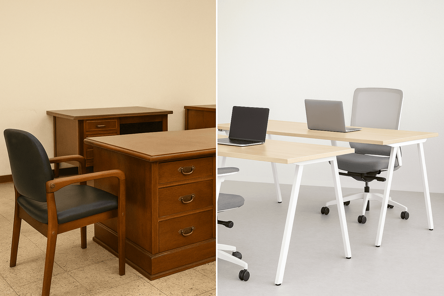 a collage of a room with a laptop and a desk