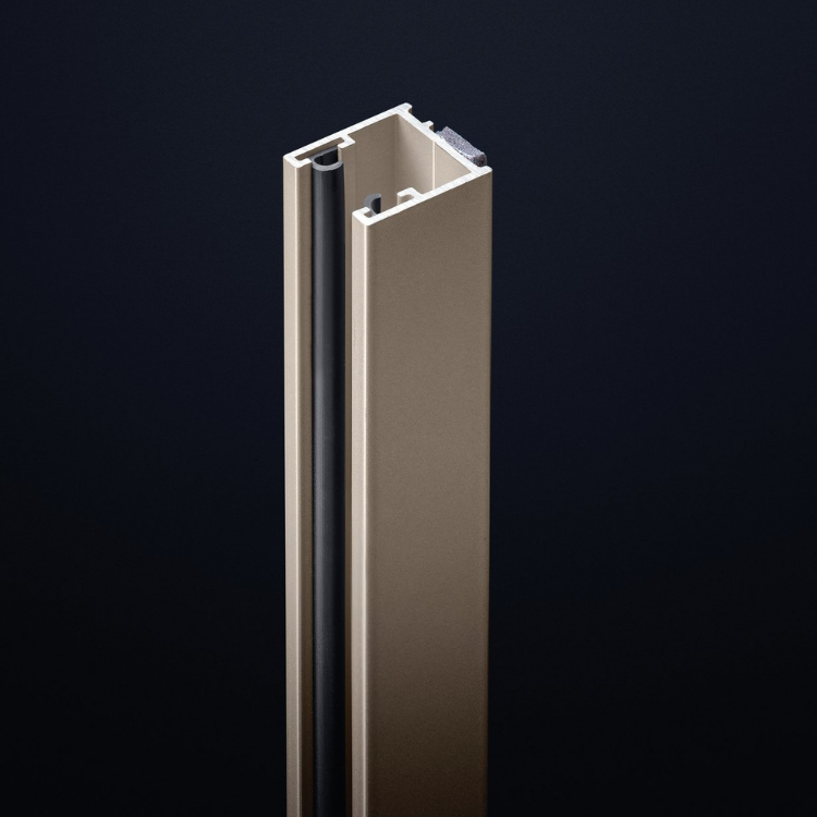 Close-up of the Pure AS System 30x40mm aluminum profile, showcasing its sleek beige finish and integrated black gasket.