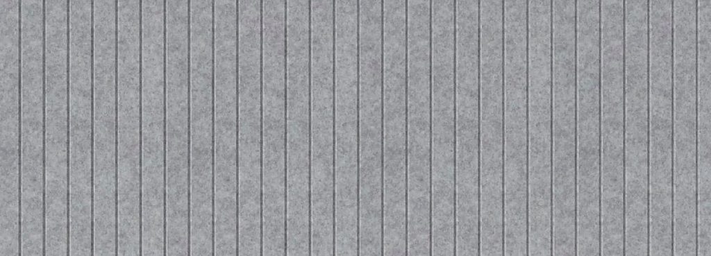 Grey Reeded Acoustic Slat Panel with a textured PET felt surface and vertical engraved lines for modern wall decor.