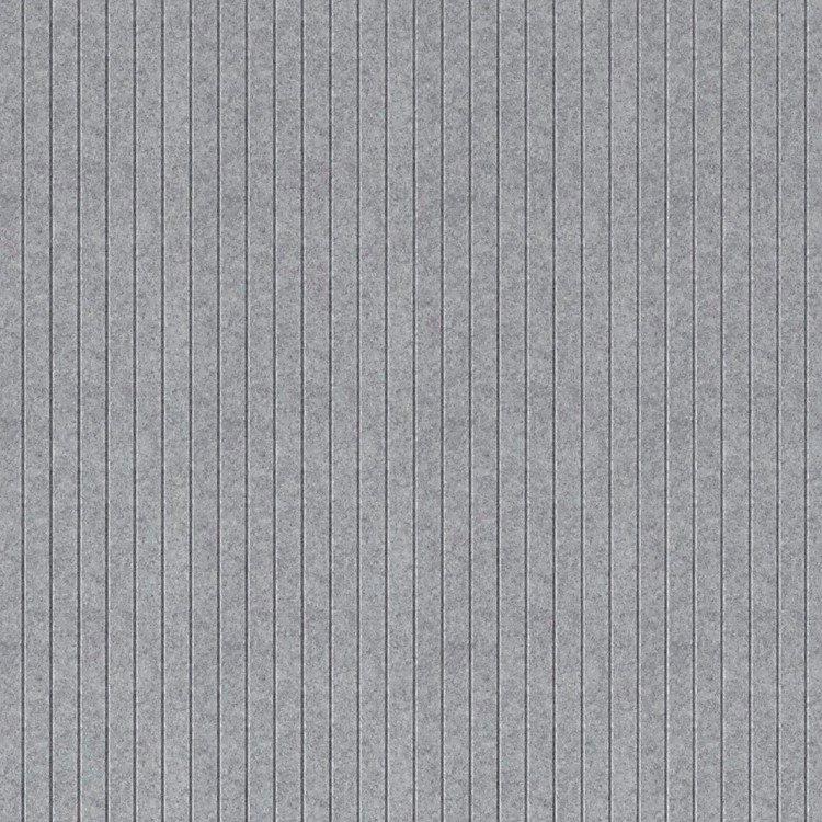 Close-up of a silver Reeded Acoustic Slat Panel featuring uniform vertical grooves and a soft, felt-like material finish.