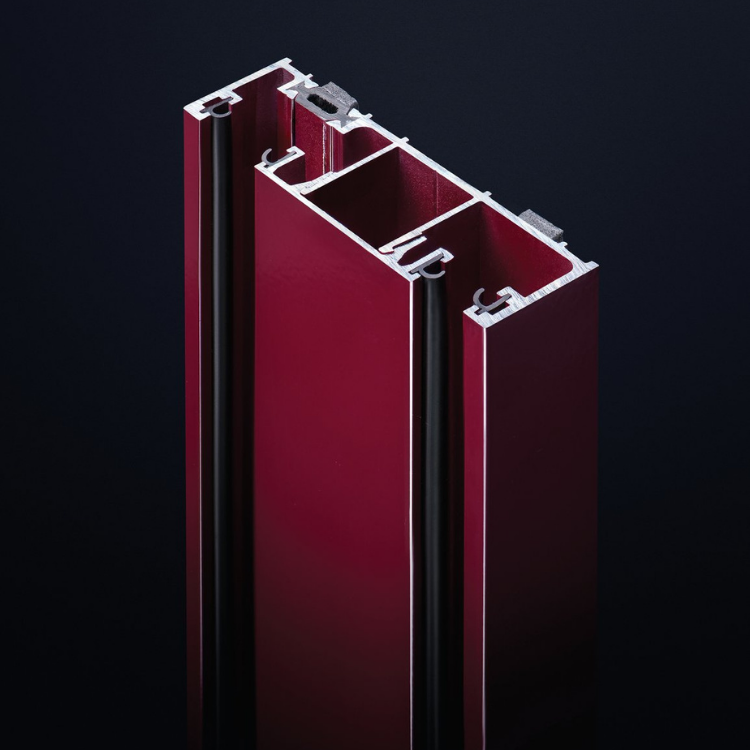 Ultra Silence Fire-Resistant System red metallic partition profile cross-section isolated against a dark background.